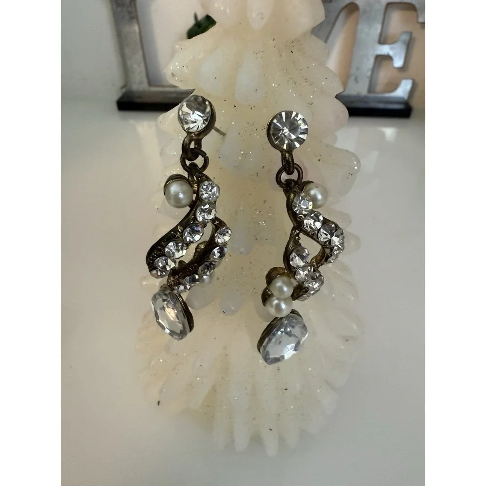 Vintage Clear Crystal Faux Pearl Statement 2.5